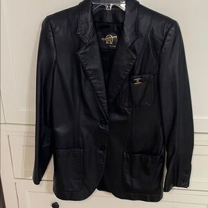 Vintage Etienne Aigner Black Leather Blazer Jacket Womens Size 10